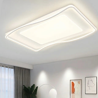 Fashion Large White Rectangle Wavy Flush Mount Light Zawala Image - 1