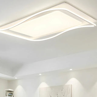 Fashion Large White Rectangle Wavy Flush Mount Light Zawala Image - 2