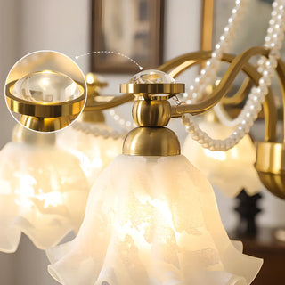 ZOWALA - Flower Glass Gold Pearl Down Living Room Chandelier Image - 12