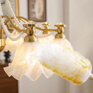 ZOWALA - Flower Glass Gold Pearl Down Living Room Chandelier Image - 13