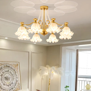 ZOWALA - Flower Glass Gold Pearl Down Living Room Chandelier Image - 14