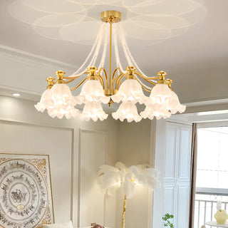 ZOWALA - Flower Glass Gold Pearl Down Living Room Chandelier Image - 15