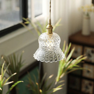 ZOWALA - French Vintage Clear Glass Bell Vase Pendant Light Image - 2