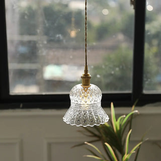 ZOWALA - French Vintage Clear Glass Bell Vase Pendant Light Image - 4