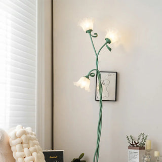 3-Light Fresh Green Floral Metal LED Floor Light Zawala Image - 3