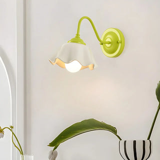 Beautiful Green Flower Wavy White Shade Wall Sconce Zawala Image - 5