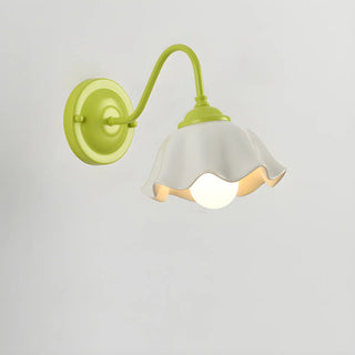 Beautiful Green Flower Wavy White Shade Wall Sconce Zawala Image - 6