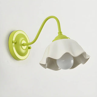 Beautiful Green Flower Wavy White Shade Wall Sconce Zawala Image - 9