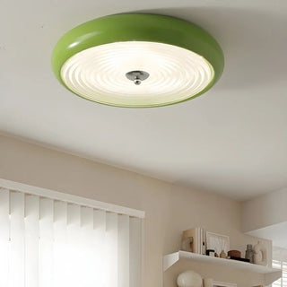Fresh Green Round Glass LED Flush Mount Ceiling Light Zawala Image - 2
