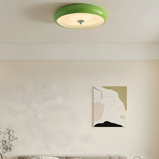 Fresh Green Round Glass LED Flush Mount Ceiling Light Zawala Image - 3