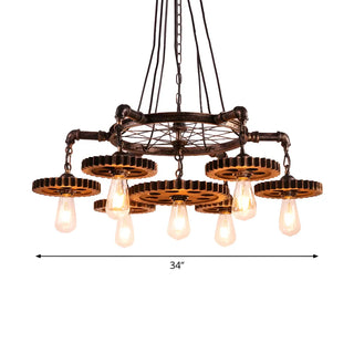 ZOWALA - Gear Wheel Retro Edison Bulb Chandelier #size