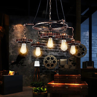 ZOWALA - Gear Wheel Retro Edison Bulb Chandelier Image - 7
