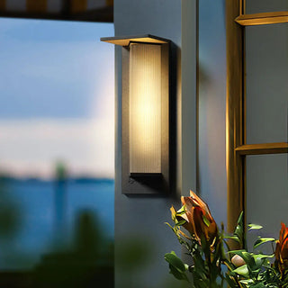 Geometric Black Ribbed Glass Outdoor Wall Sconce Zawala Image - 1