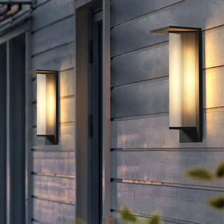 Geometric Black Ribbed Glass Outdoor Wall Sconce Zawala Image - 2