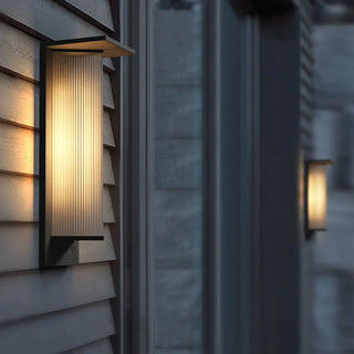 Geometric Black Ribbed Glass Outdoor Wall Sconce Zawala Image - 3