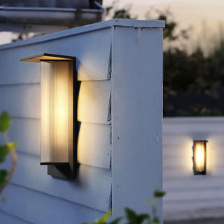 Geometric Black Ribbed Glass Outdoor Wall Sconce Zawala Image - 4