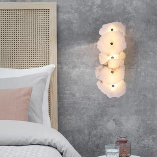 Tiered Geometric White Stone Bedside Wall Sconce Zawala Image - 1