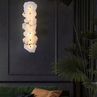 Tiered Geometric White Stone Bedside Wall Sconce Zawala Image - 2