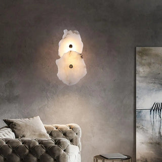 Tiered Geometric White Stone Bedside Wall Sconce Zawala Image - 4
