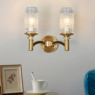 Luxury Etched Glass Shade Gold Cylinder Wall Sconce Zawala Image - 1