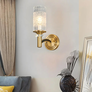 Luxury Etched Glass Shade Gold Cylinder Wall Sconce Zawala Image - 2
