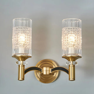Luxury Etched Glass Shade Gold Cylinder Wall Sconce Zawala Image - 3