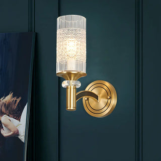 Luxury Etched Glass Shade Gold Cylinder Wall Sconce Zawala Image - 4