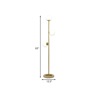 3-Light Brass Glass Spherical Living Room Floor Lamp #size