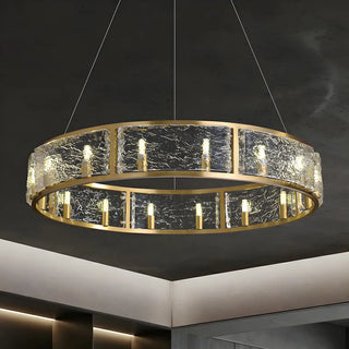 Circular Brass Water Glass Large Living Room Chandelier Image - 1