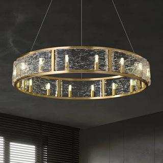 Circular Brass Water Glass Large Living Room Chandelier Image - 2