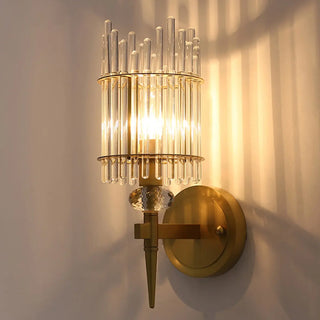 Minimalist Transparent Glass Gold Metal Wall Sconce Zawala Image - 1