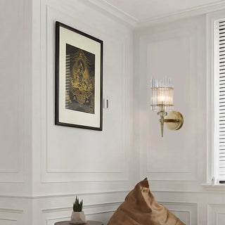 Minimalist Transparent Glass Gold Metal Wall Sconce Zawala Image - 2