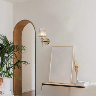 Minimalist Transparent Glass Gold Metal Wall Sconce Zawala Image - 3