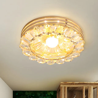ZOWALA - Gold Crystal Flower Round LED Flush Mount Ceiling Light Image - 1