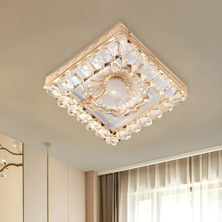 ZOWALA - Gold Crystal Flower Round LED Flush Mount Ceiling Light Image - 3