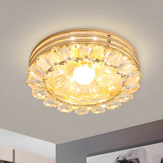 ZOWALA - Gold Crystal Flower Round LED Flush Mount Ceiling Light Image - 4