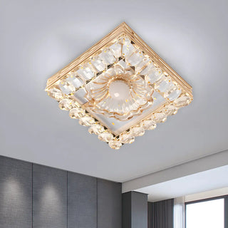 ZOWALA - Gold Crystal Flower Round LED Flush Mount Ceiling Light Image - 5