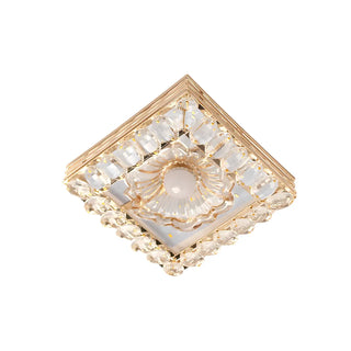 ZOWALA - Gold Crystal Flower Round LED Flush Mount Ceiling Light Image - 7