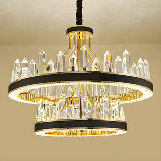 Crystal Round Black Gold Tiered Living Room Chandelier Image - 10