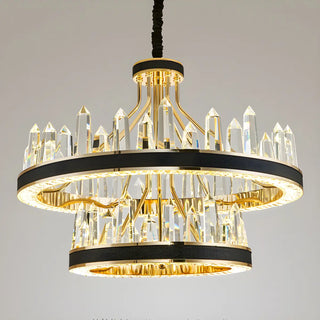 Crystal Round Black Gold Tiered Living Room Chandelier Image - 11
