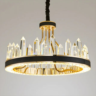 Crystal Round Black Gold Tiered Living Room Chandelier Image - 12