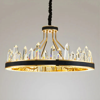 Crystal Round Black Gold Tiered Living Room Chandelier Image - 13