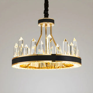 Crystal Round Black Gold Tiered Living Room Chandelier Image - 14
