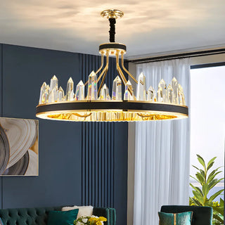 Crystal Round Black Gold Tiered Living Room Chandelier Image - 18