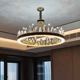 Crystal Round Black Gold Tiered Living Room Chandelier Image - 19