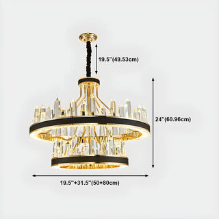 Crystal Round Black Gold Tiered Living Room Chandelier Image - 24