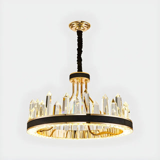 Crystal Round Black Gold Tiered Living Room Chandelier Image - 3
