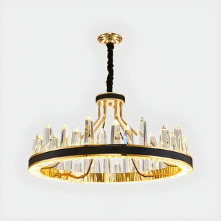Crystal Round Black Gold Tiered Living Room Chandelier Image - 5