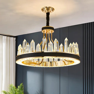 Crystal Round Black Gold Tiered Living Room Chandelier Image - 6