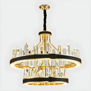 Crystal Round Black Gold Tiered Living Room Chandelier Image - 7